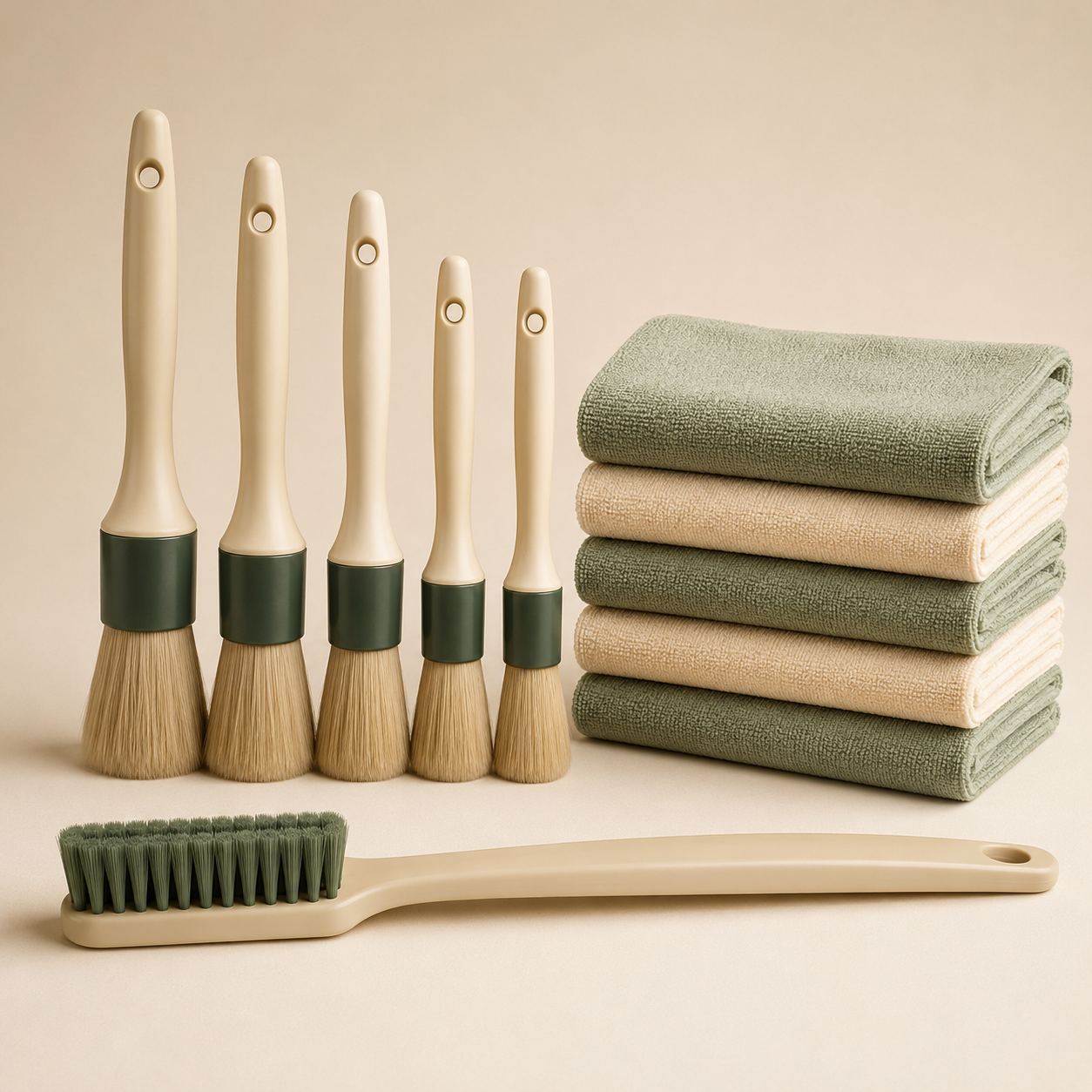 Cabin Detailing Trio — Vent cleaning brush set, Microfiber cloths x6, Crevice dust brush